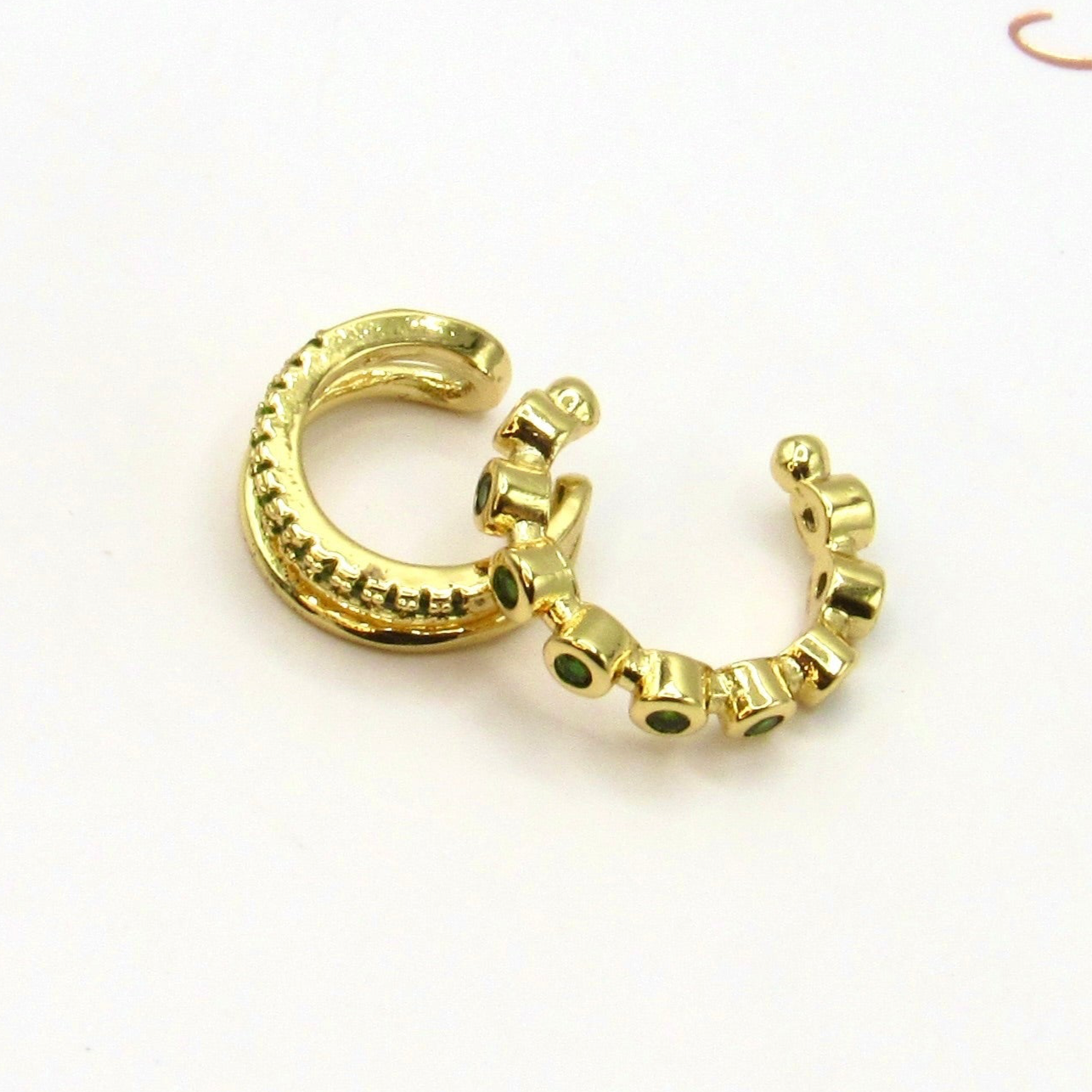 Ear Cuff X2 Cristales Verde Dorado