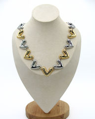 Collar Eslabones De Corazón Dorado Y Plateado