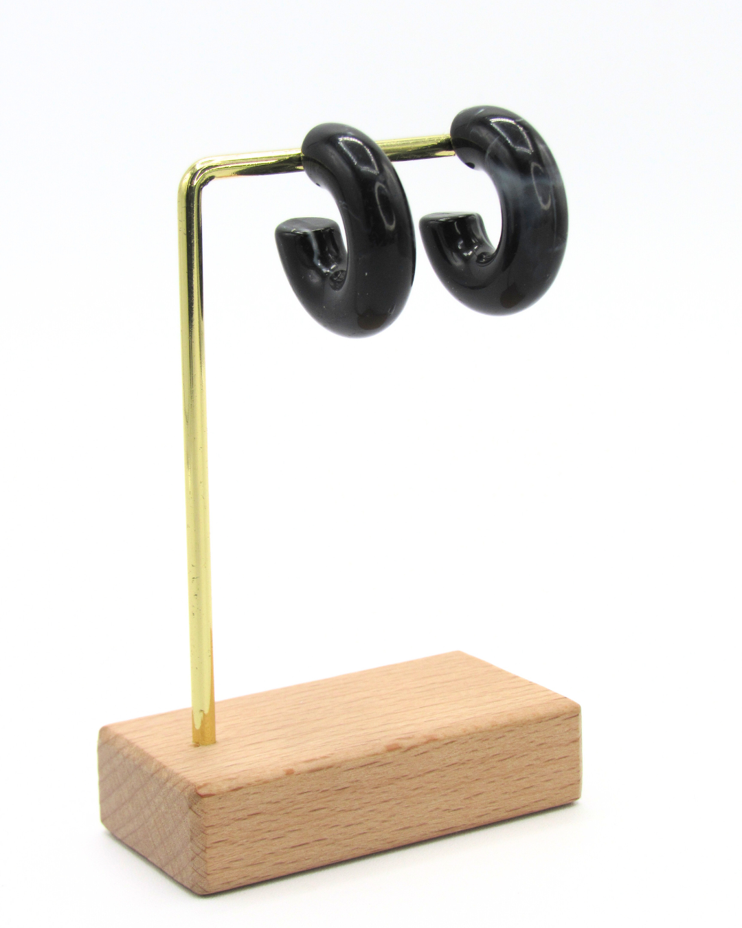 Aretes Candongas Resina Negro Marmoleadas