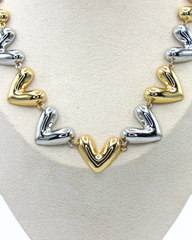 Set Collar y Aretes + Earcuff Corazón Dorado Y Plateado - Bambú Rosa Joyas y Accesorios 