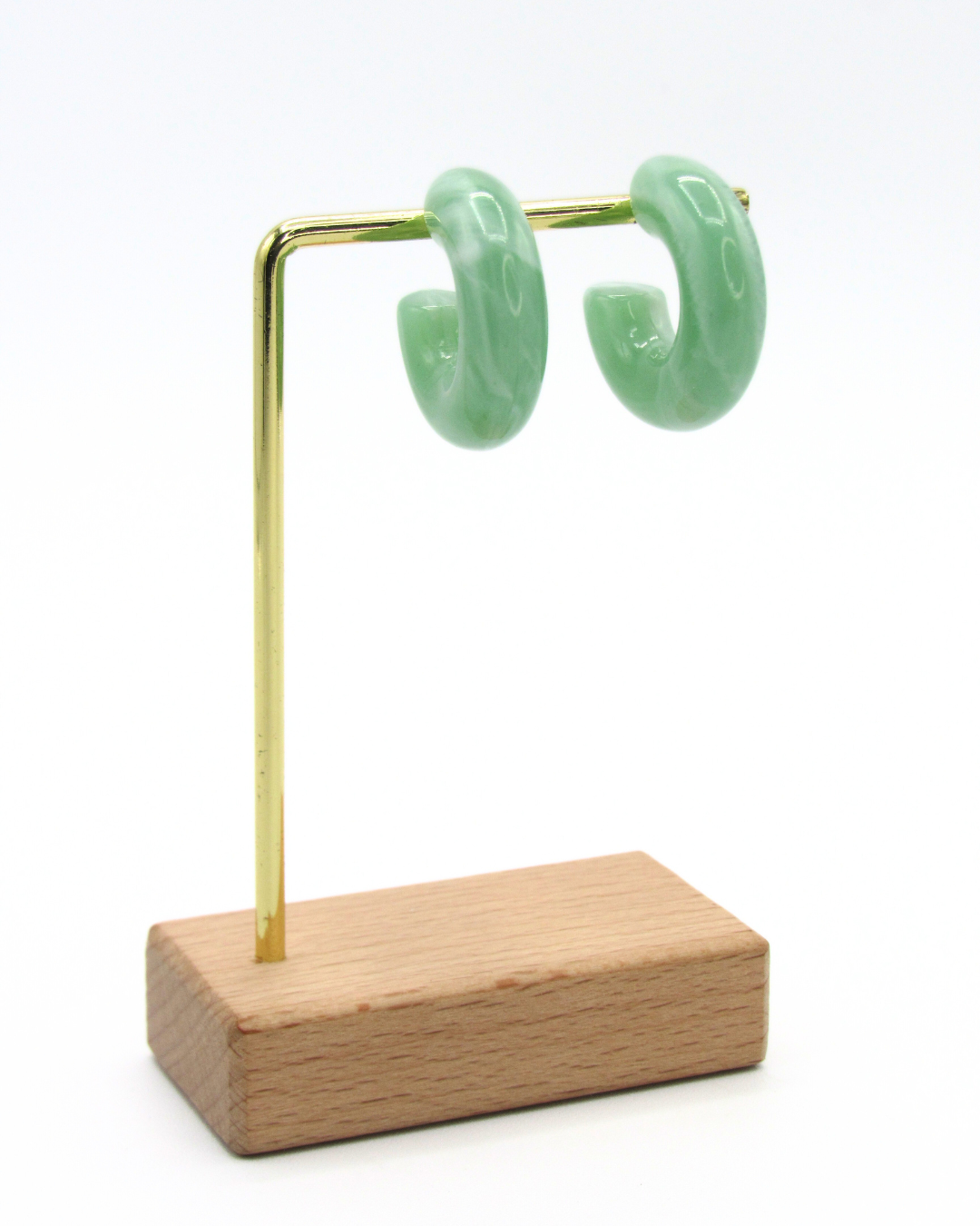 Aretes Candongas Resina Verde Marmoleadas