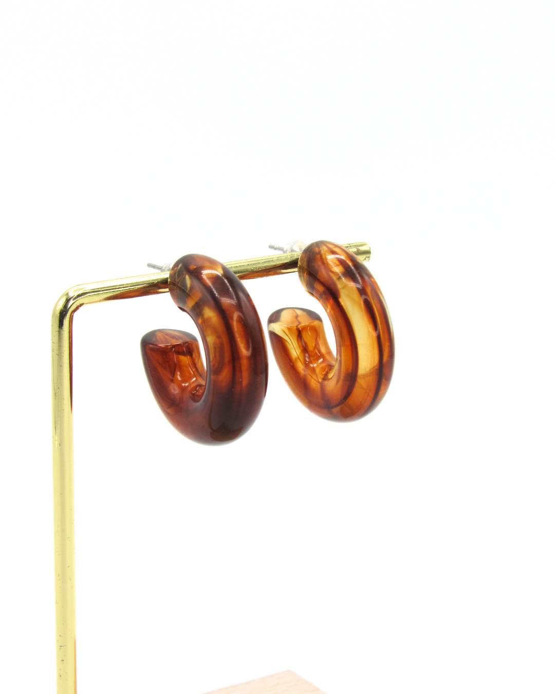 Aretes Candongas Resina Café Oscuro Marmoleadas