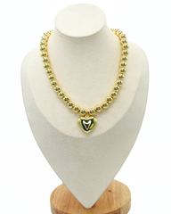 Collar Esferas Y Corazon Maxi Dorado