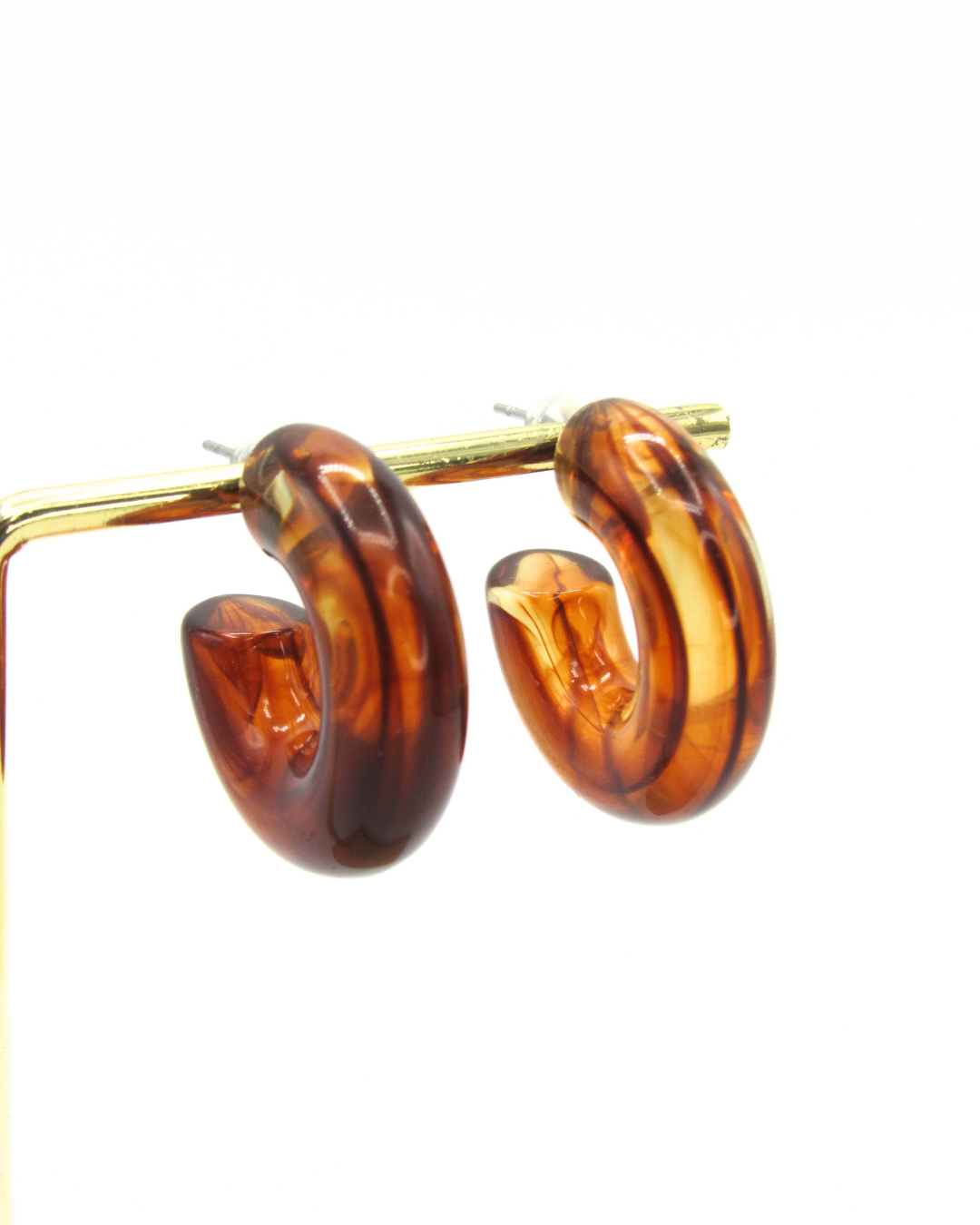 Aretes Candongas Resina Café Oscuro Marmoleadas