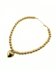 Collar Esferas Y Corazon Maxi Dorado