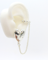 Aretes Topos + Ear Cuff Cadenas Corazón Plateados