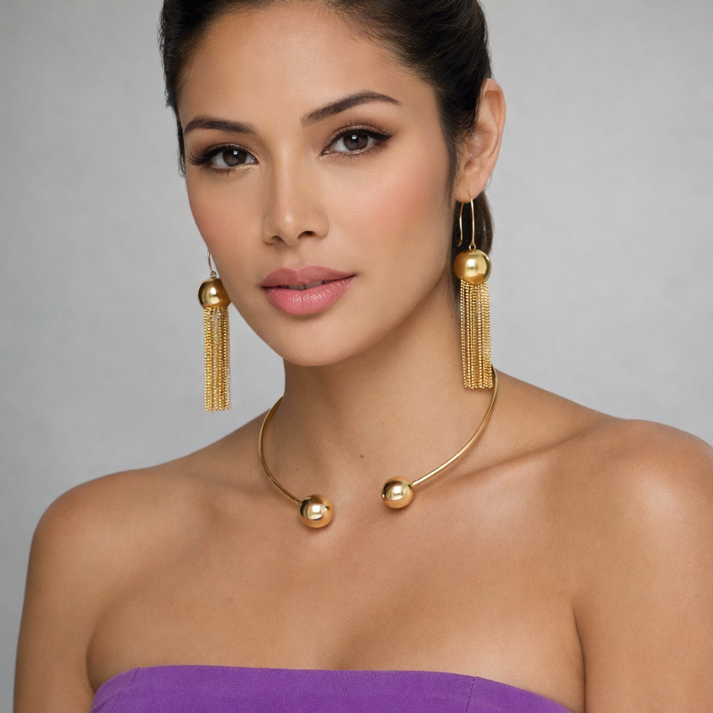 Collar Choker Esferas Aro Dorado - Bambú Rosa Joyas y Accesorios 