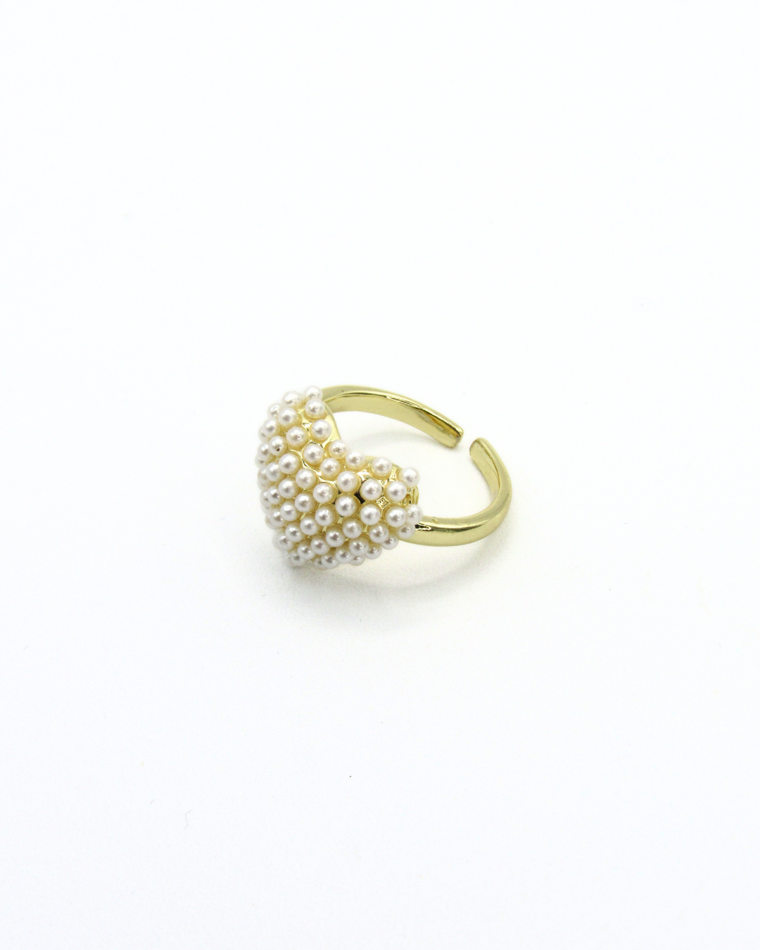 Anillo Corazón Perlas Latidos Dorado