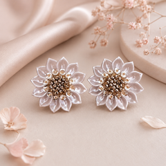 Aretes Maxi Topos Nácar Margarita Tejidos Plateados Amaré