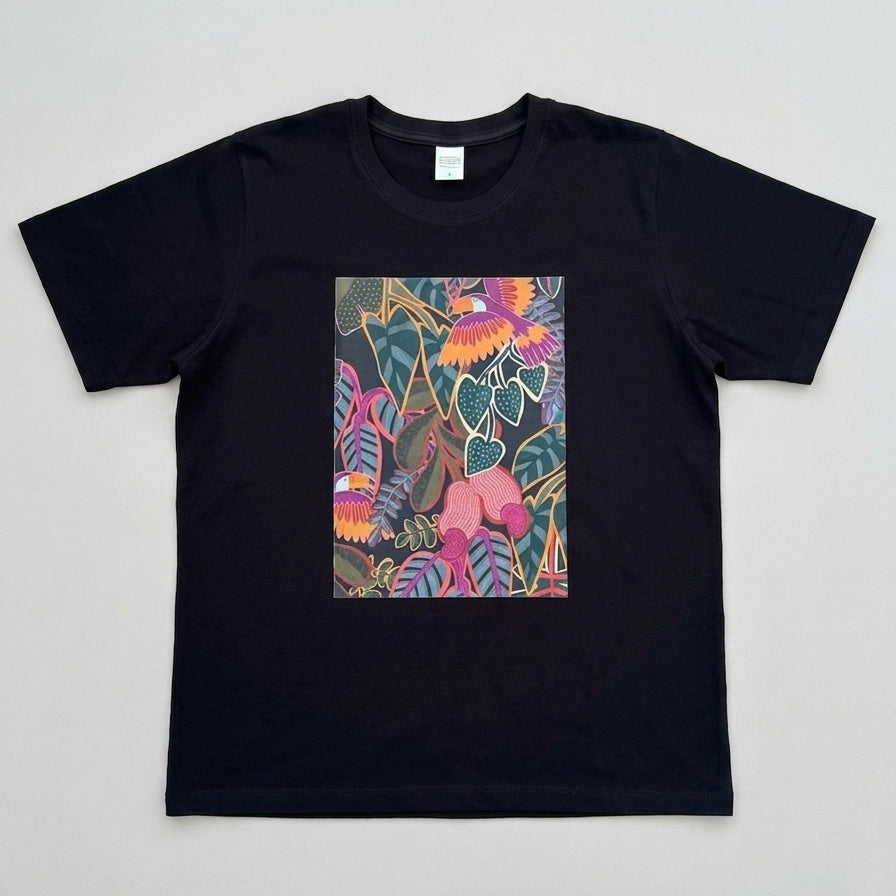 Camiseta manga corta negra estampada selva - Bambú Rosa Joyas y Accesorios 
