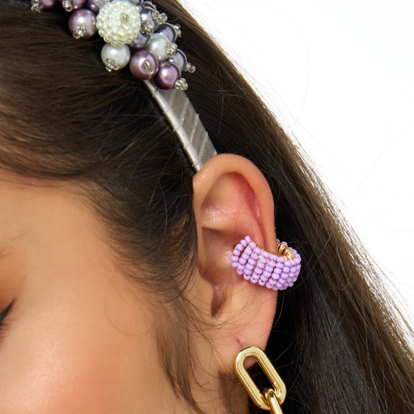 Earcuff Entorchado Tejido Mostacilla Violeta – Bambú Rosa Joyas y