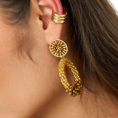 Aretes Aro Tejido Dorado