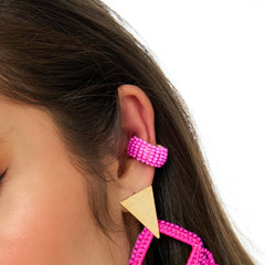 Earcuff Entorchado Tejido Mostacilla Fucsia