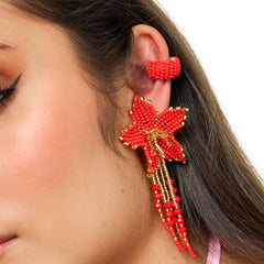 Aretes Tejido Flor Orquidea Roja Musa