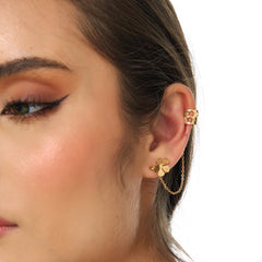 Set Earcuff + Topo Cadena Flores Dorado