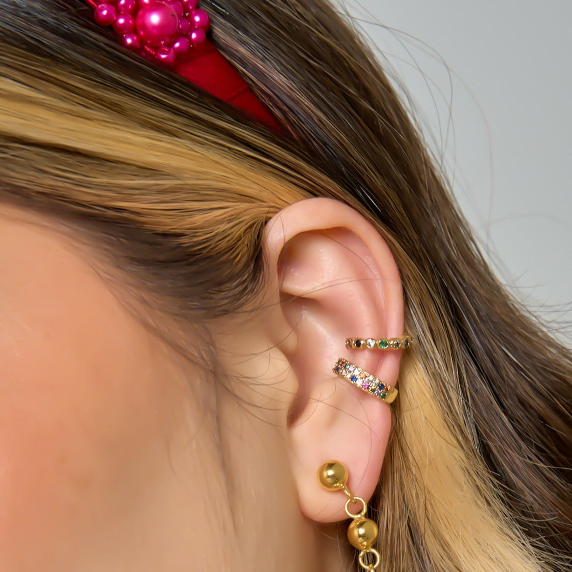 Ear Cuff X2 Cristales Multicolor Dorado