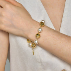 Pulsera Perlas Dorado-Blanco