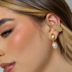 Set Aretes+Ear cuff Perlas Dorado-blanco