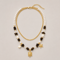 Collar Doble Piedra Picada Cafe Dijes Mar y Arena Dorado