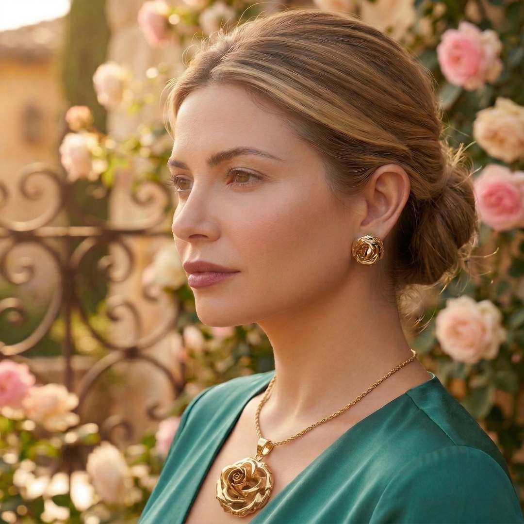 Collar Maxi  Rosa Dorado - Bambú Rosa Joyas y Accesorios 