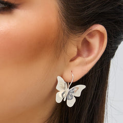 Aretes Gancho Doble Mariposa Mini Plateado