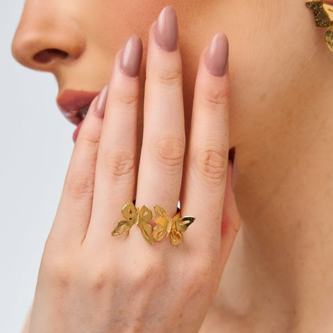 Anillo Mariposa Doble Calado Dorado