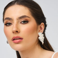 Aretes Maxi Topos Abanico Media Hoja Plateada