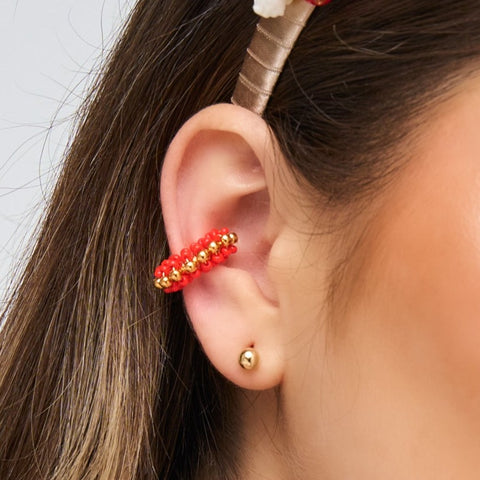 Earcuff Entorchado Dorado-Rojo