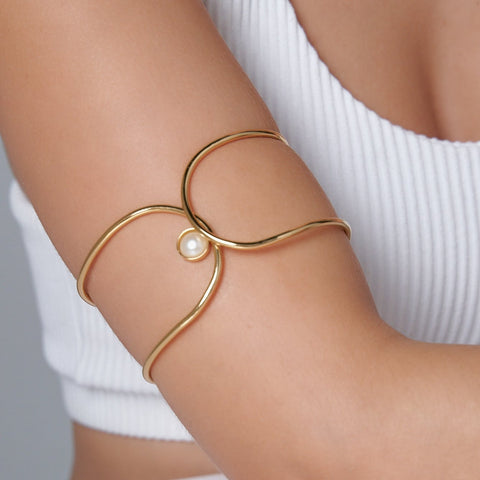 Brazalete Doble Linea Perla Dorado