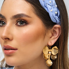 Aretes Gancho Conchas Perla Dorado