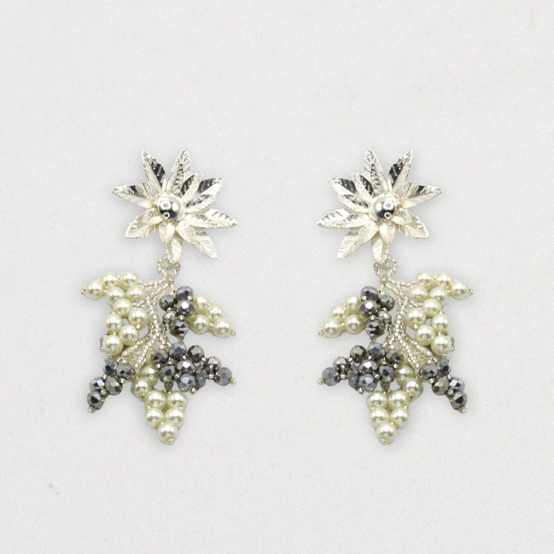 Aretes Girasol Tejido Madres Plateado