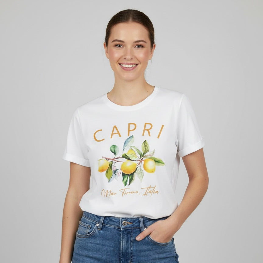 Camiseta manga corta blanca estampada limones - Bambú Rosa Joyas y Accesorios 