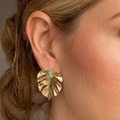 Aretes hoja Balazo esmeralda florecer - Bambú Rosa Joyas y Accesorios 