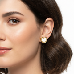 Aretes Topos Corazones Nacar Dorados