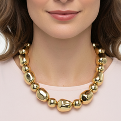 Collar Maxi Esferas Irregular Dorado