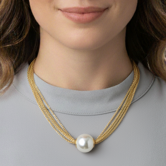 Collar Cadenas Maxi Perla Dorado