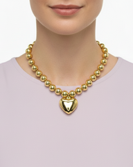 Collar Esferas Y Corazon Maxi Dorado