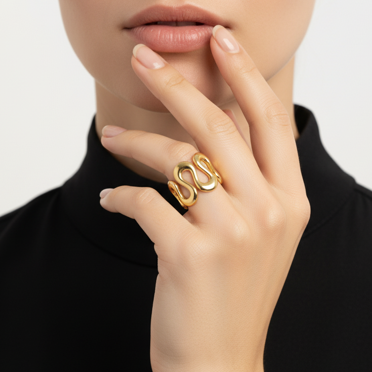 Anillo Ondas Latidos Dorado