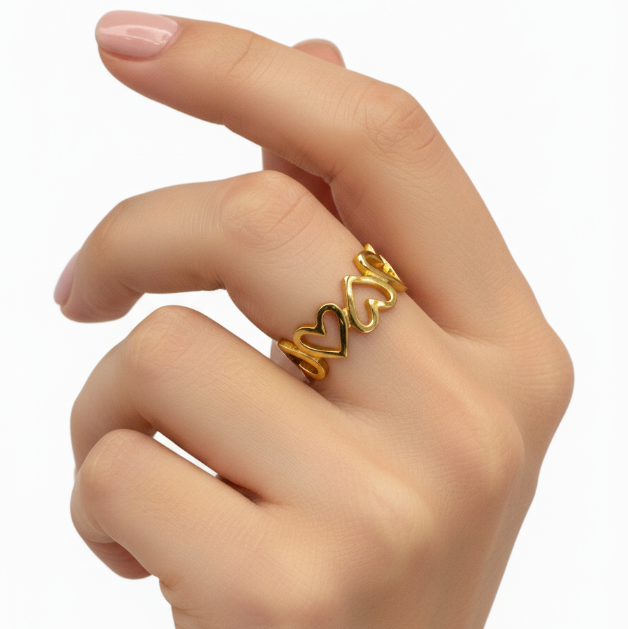 Anillo Argolla Corazones Dorado
