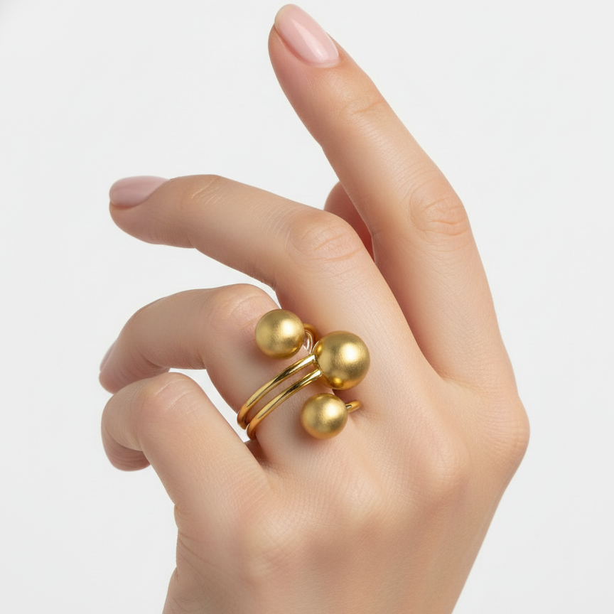 Anillo Maxi Triple Esferas Dorado