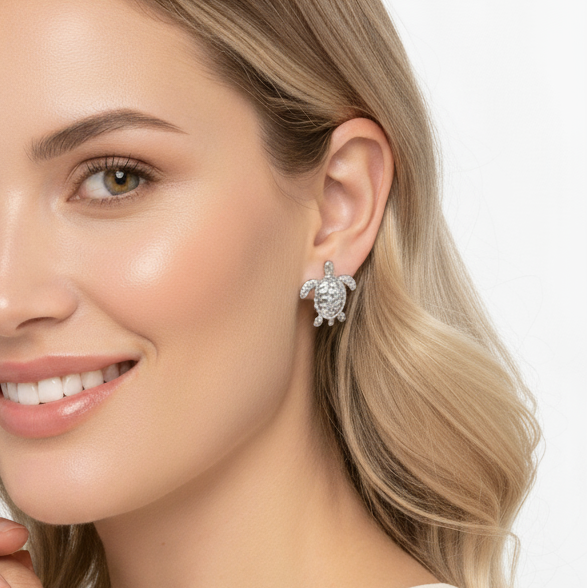 Aretes Topos Tortugas Plateadas