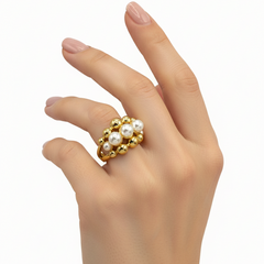 Set Arete Collar y Anillo Perlas Entorchadas Dorado - Bambú Rosa Joyas y Accesorios 