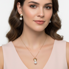 Set Collar y Aretes corazón y perlas Dorado