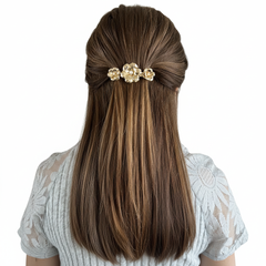 Pinza Triple Flor Perlas Latidos Dorada