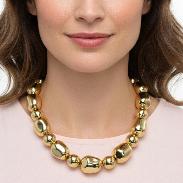 Collar Maxi Esferas Irregular Dorado