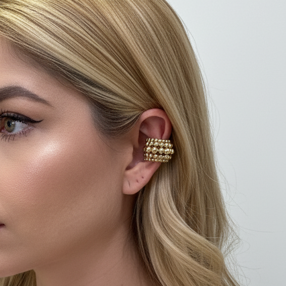 Ear Cuff Esferas Abanico Dorado