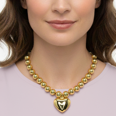 Collar Esferas Y Corazon Maxi Dorado