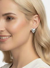 Aretes Topos + Ear Cuff Cadenas Corazón Plateados