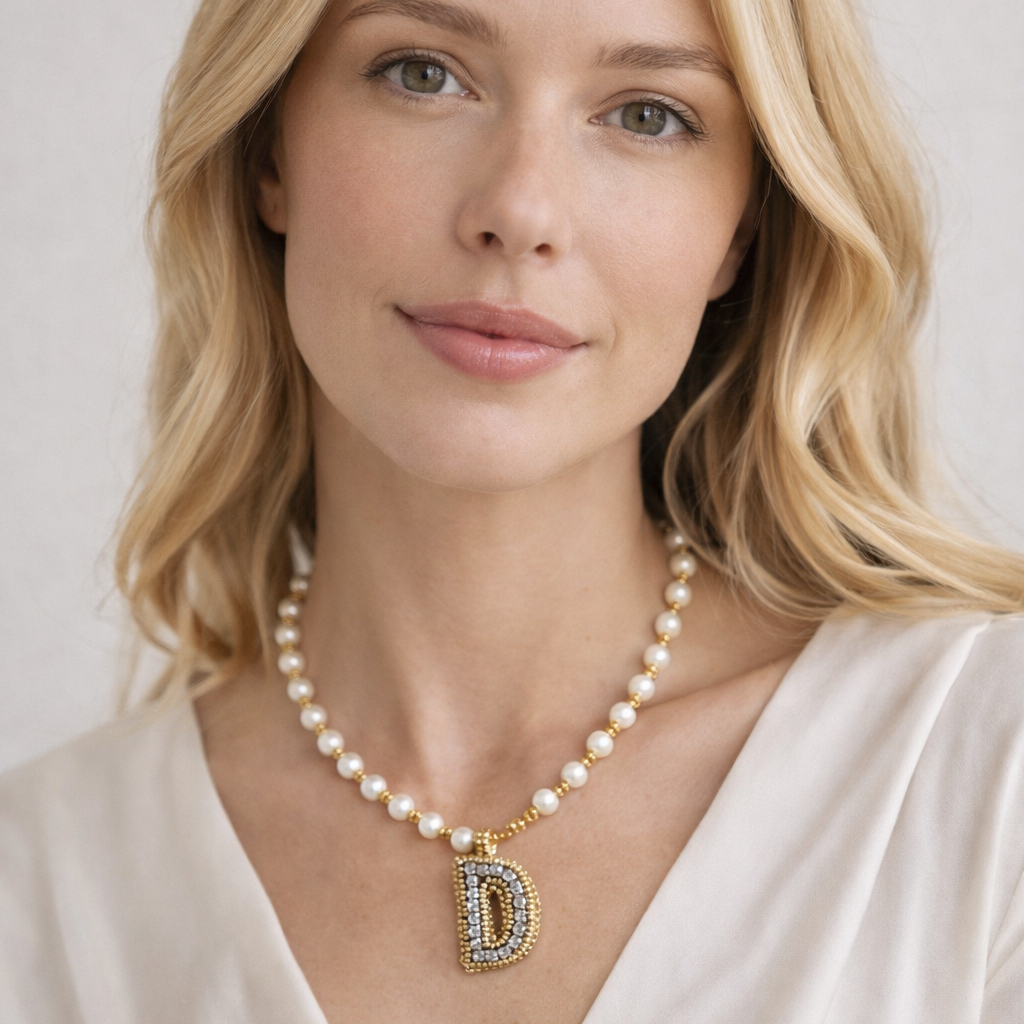 Collar Inicial tejida dorado - Bambú Rosa Joyas y Accesorios 