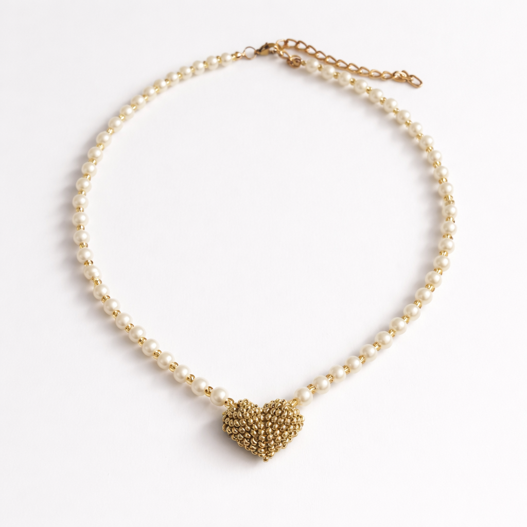 Collar corazón tejido perlas - Bambú Rosa Joyas y Accesorios 